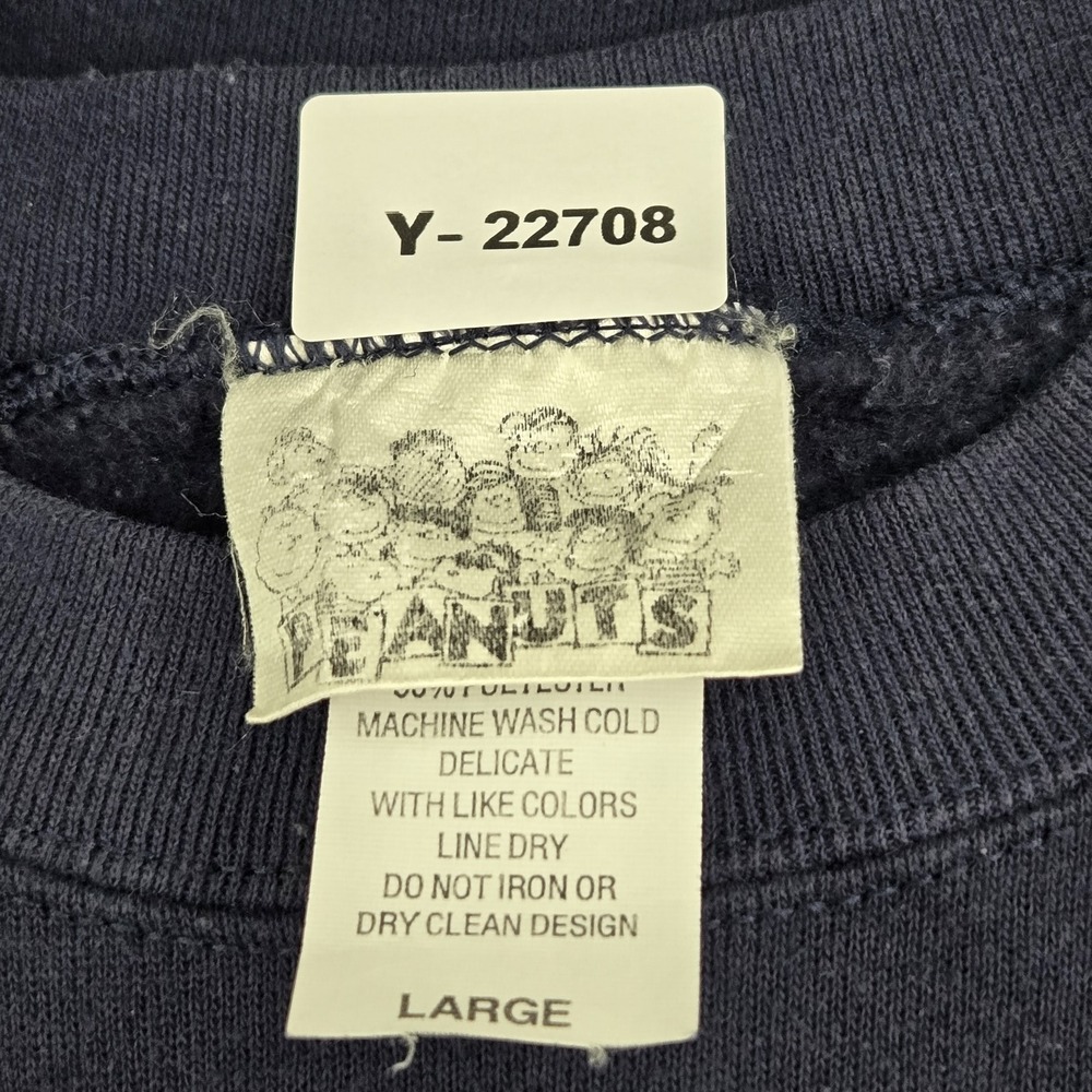 VINTAGE Peanuts Woman Sweatshirt L Blue Graphic Snoopy Woodstock Holiday 90s USA - Picture 2 of 9
